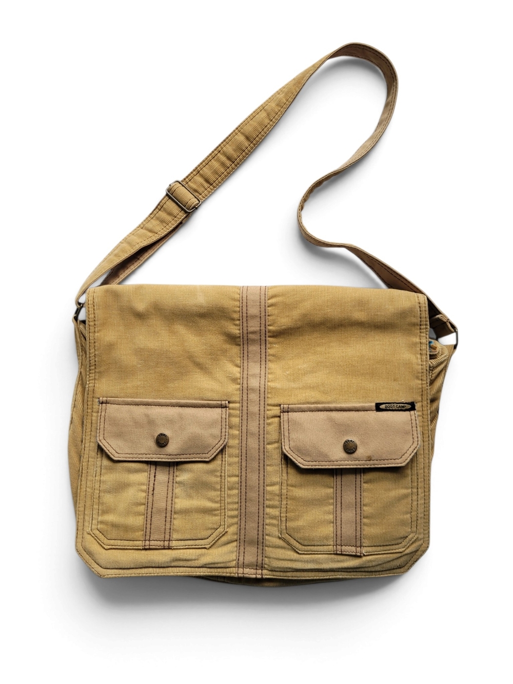 Vintage Y2K Oversized Corduroy Messenger Bag Ochre Tan Unisex